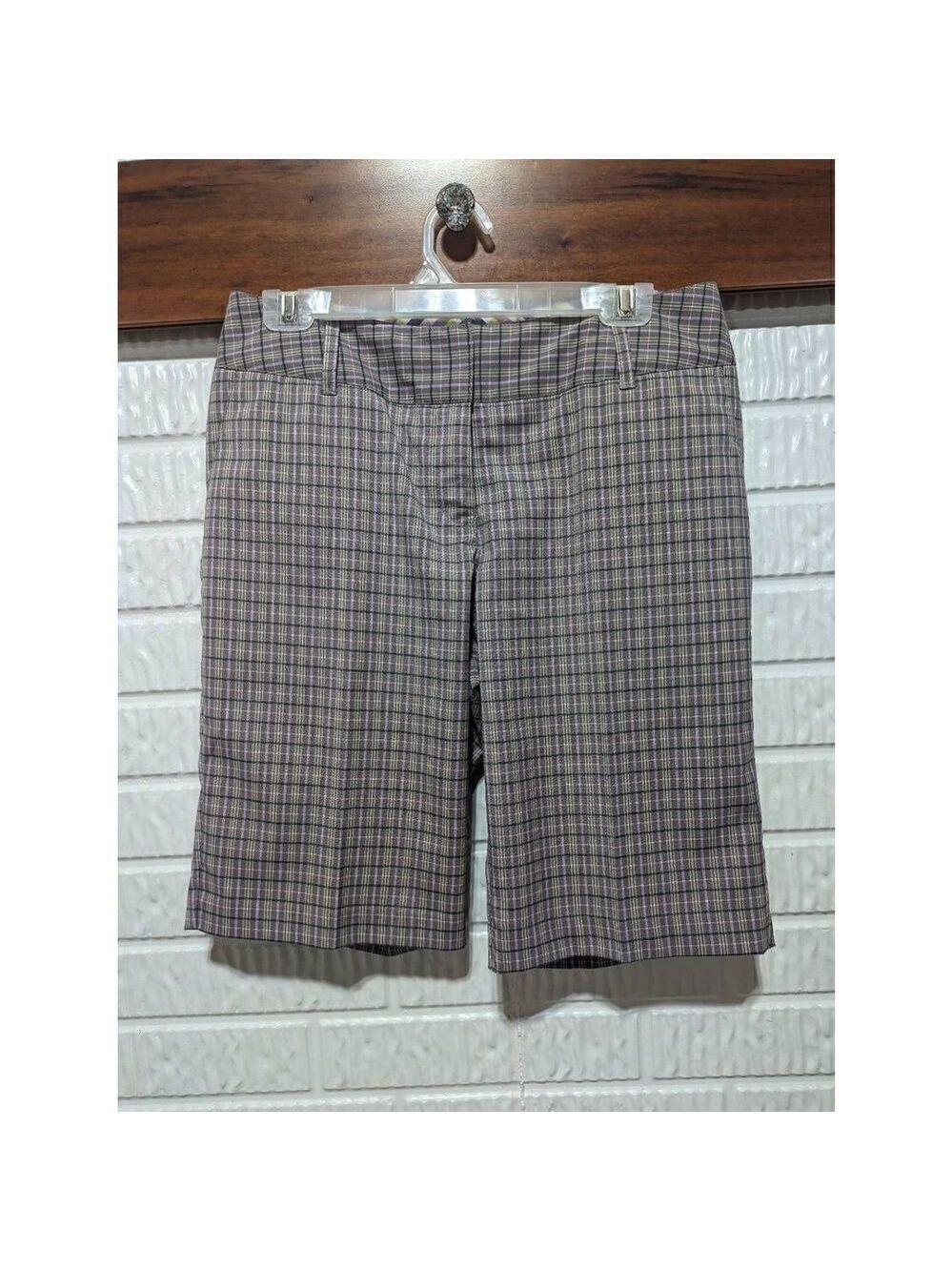 Adidas Women's Tan Lavender Plaid Flat Front Stretch Bermuda Golf Shorts Size 8